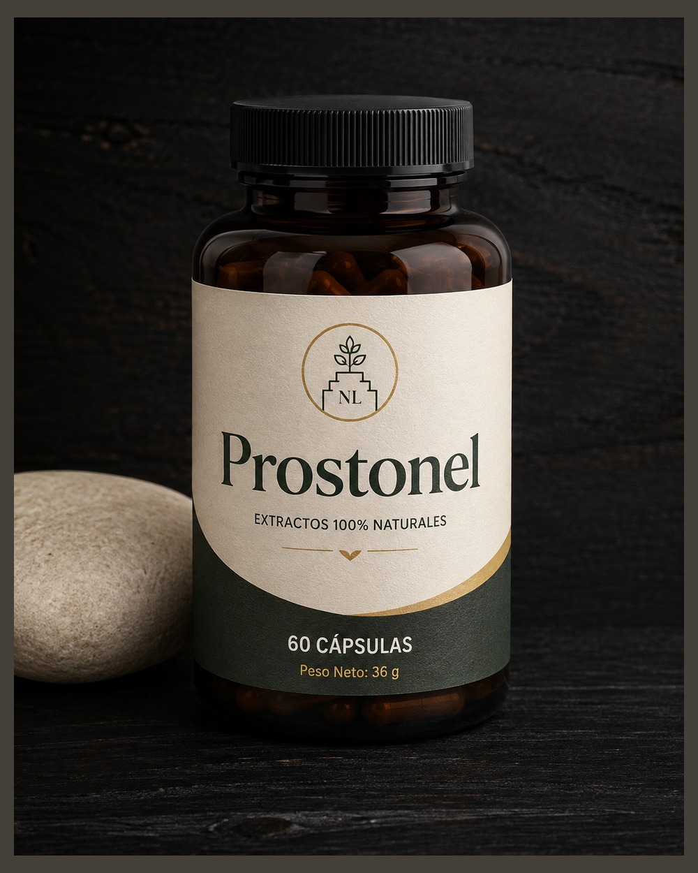 Prostonel en una composición de estudio con tonos crema y verdes